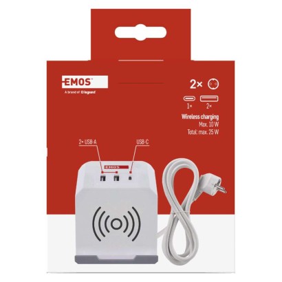 Steckdosenwürfel 2 m / 2 Steckdosen / weiß / 2×USB-A+1×USB-C+Qi / 1,5 mm2