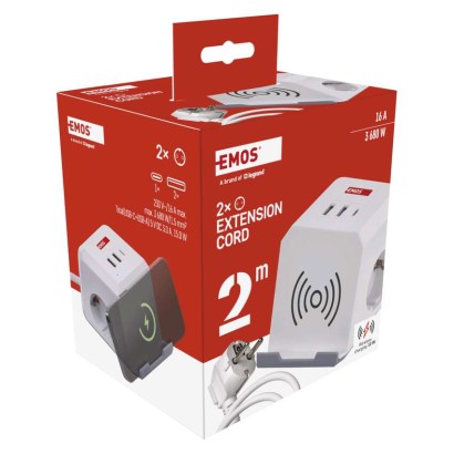 Steckdosenwürfel 2 m / 2 Steckdosen / weiß / 2×USB-A+1×USB-C+Qi / 1,5 mm2