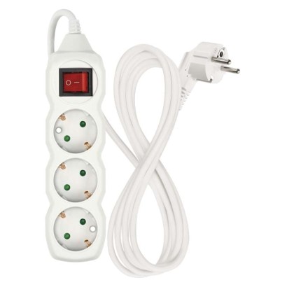 Hosszabbító 2 m / 3 aljzat / kapcsolós / fehér / PVC / 1 mm2