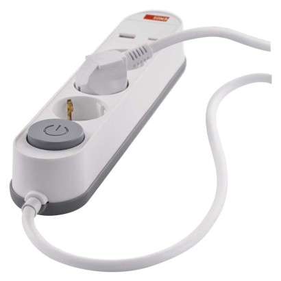 Hosszabbító 2 m / 3 aljzat / kapcsolós / fehér / 1× USB-A + 1× USB-C  / 1,5 mm2