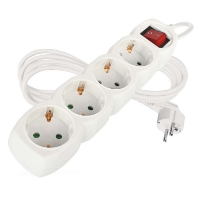 Hosszabbító 2 m / 4 aljzat / kapcsolós / fehér / PVC / 1 mm2
