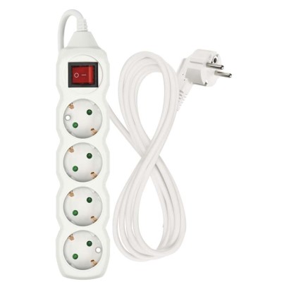 Hosszabbító 2 m / 4 aljzat / kapcsolós / fehér / PVC / 1 mm2