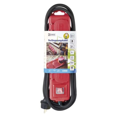 Steckdosenleiste  3 m / 4 Steckdosen / Schalter / rot / Gummi-Neopren / 1,5 m2