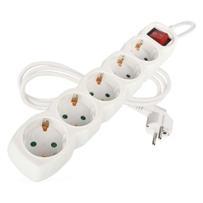 Hosszabbító 1,5 m / 5 aljzat / kapcsolós / fehér / PVC / 1,5 mm2