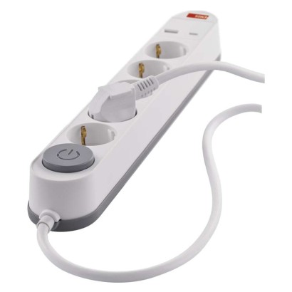 Pagarinātājs, 3 m / 5 kontaktligzdas / ar slēdzi / balts / 1× USB-A + 1× USB-C / 1,5 mm2