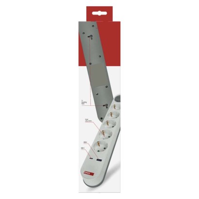 Steckdosenleiste 3 m / 5 Steckdosen / Schalter / weiß-grau / 1×USB-A + 1×USB-C / 1,5 mm2