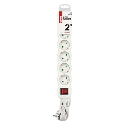 Pagarinātājs, 2 m / 6 kontaktligzdas / ar slēdzi / balts / PVH / 1 mm2