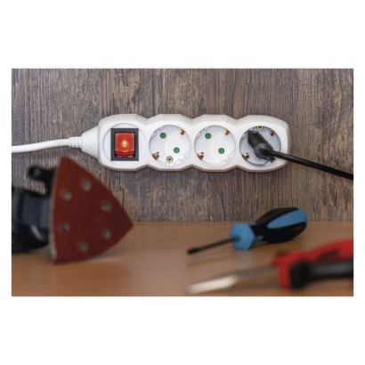 Pagarinātājs, 2 m / 6 kontaktligzdas / ar slēdzi / balts / PVH / 1 mm2