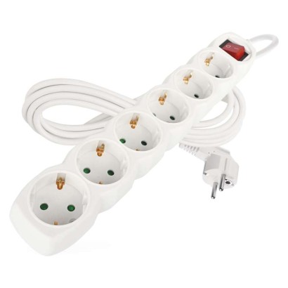 Hosszabbító 3 m / 6 aljzat / kapcsolós / fehér / PVC / 1,5 mm2