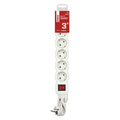 Hosszabbító 3 m / 6 aljzat / kapcsolós / fehér / PVC / 1,5 mm2