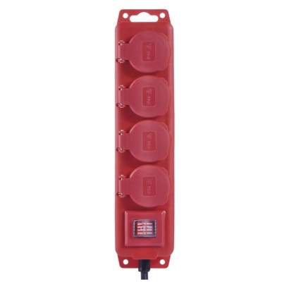 Hosszabbító 10 m / 4 aljzat / kapcsolós / fekete-piros / gumi-neoprén / 1,5 mm2