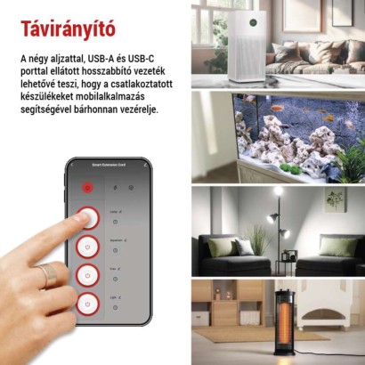 GoSmart hosszabbító 2 m / 4 aljzat / kapcsolós / USB / fehér-fekete / PVC / 1,5 mm2