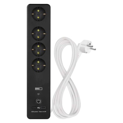 GoSmart Steckdosenleiste + Schalter - 2 m, 4 Steckdosen, USB, weiss-schwarz, PVC, 1,5 mm2