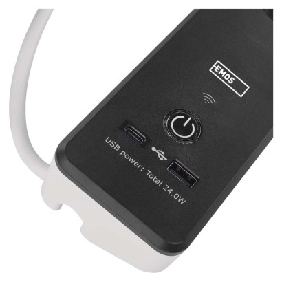 GoSmart Steckdosenleiste + Schalter - 2 m, 4 Steckdosen, USB, weiss-schwarz, PVC, 1,5 mm2