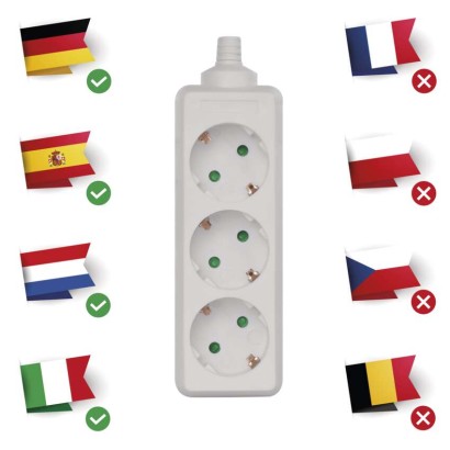 Steckdosenleiste ohne Kabel, 3 Steckdosen SCHUKO