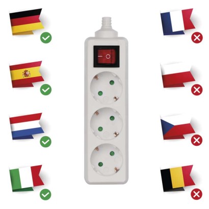 Steckdosenleiste ohne Kabel, 3 Steckdosen, Schalter SCHUKO