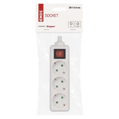 Steckdosenleiste ohne Kabel, 3 Steckdosen, Schalter SCHUKO