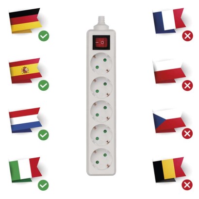 Steckdosenleiste ohne Kabel, 5 Steckdosen, Schalter SCHUKO