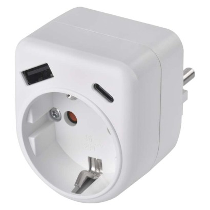 Daugiafunkcinė rozetė 1×, 1×USB-A + 1×USB-C, balta