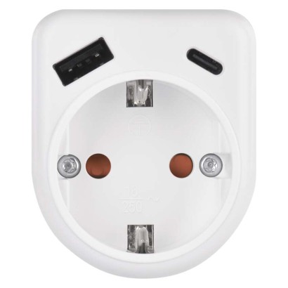 Daugiafunkcinė rozetė 1×, 1×USB-A + 1×USB-C, balta