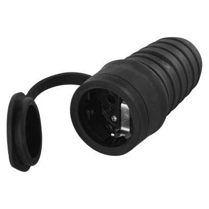 IP44 Gummi-Steckdose Schuko, schwarz