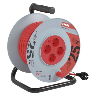 Ilginamojo kabelio ritė 25 m / 4 lizdai / juoda / PVC / 230 V / 2,5 mm2 