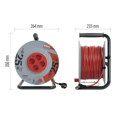 Ilginamojo kabelio ritė 25 m / 4 lizdai / juoda / PVC / 230 V / 2,5 mm2 