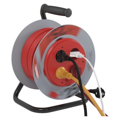 PVC Kabeltrommel mit fester Mitte – 4 Steckdosen 25m 1,5mm2 SCHUKO