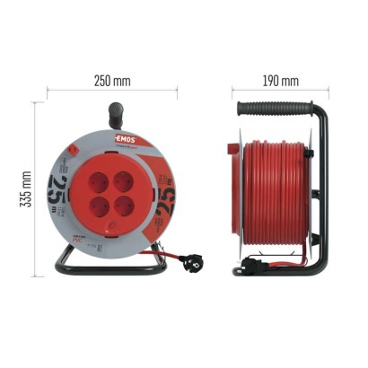 PVC Kabeltrommel mit fester Mitte – 4 Steckdosen 25m 1,5mm2 SCHUKO