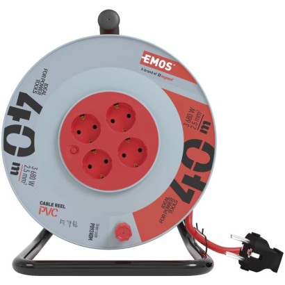PVC Kabeltrommel – 4 Steckdosen, 40m, 2,5mm2 SCHUKO