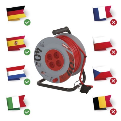 PVC Kabeltrommel – 4 Steckdosen, 40m, 2,5mm2 SCHUKO