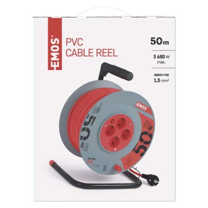 PVC Kabeltrommel – 4 Steckdosen, 50m, 1,5mm2 SCHUKO