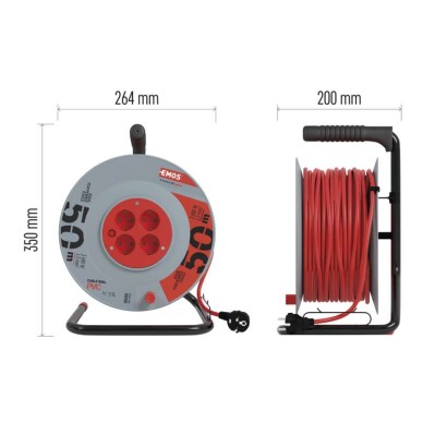 PVC Kabeltrommel – 4 Steckdosen, 50m, 1,5mm2 SCHUKO