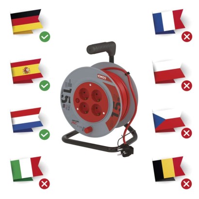 Ilginamojo kabelio ritė 15 m / 4 lizdai / juoda / PVC / 230 V / 1 mm2 