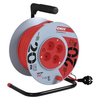 Ilginamojo kabelio ritė 20 m / 4 lizdai / raudona / PVC / 230 V / 1 mm2 