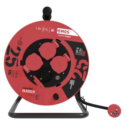 Gummi-Kabeltrommel – 4 Steckdosen, 25m, 1,5mm2 