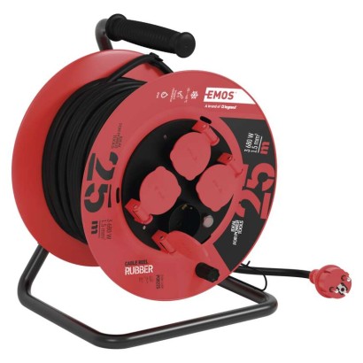 Gummi-Kabeltrommel – 4 Steckdosen, 25m, 1,5mm2 