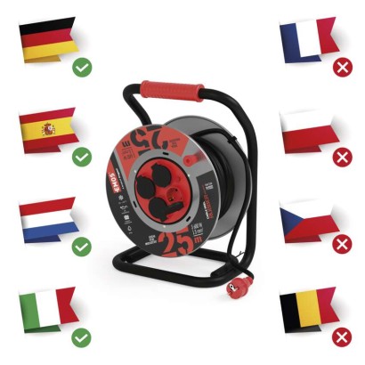 Gummi-Kabeltrommel – 4 Steckdosen, 25m, 1,5mm2  