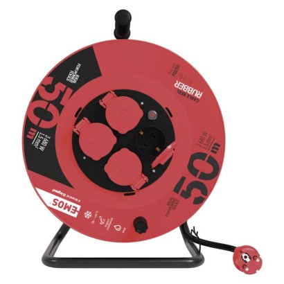Gummi-Kabeltrommel – 4 Steckdosen, 50m, 1,5mm2 