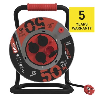 Gummi-Kabeltrommel – 4 Steckdosen, 50m, 1,5mm2  