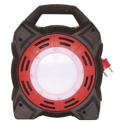 Gummi-Kabeltrommel mit LED-Strahler - 4 Steckdosen, 15m, 1,5mm2
