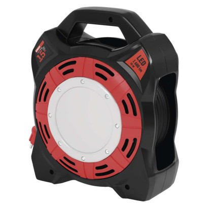 Gummi-Kabeltrommel mit LED-Strahler - 4 Steckdosen, 15m, 1,5mm2