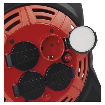 Gummi-Kabeltrommel mit LED-Strahler - 4 Steckdosen, 15m, 1,5mm2