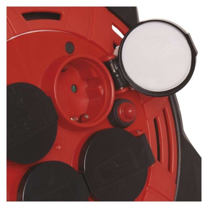 Gummi-Kabeltrommel mit LED-Strahler - 4 Steckdosen, 15m, 1,5mm2