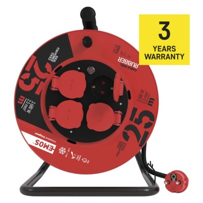 Gummi-Kabeltrommel – 4 Steckdosen, 25m, 2,5mm2 