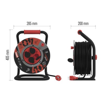 Gummi-Kabeltrommel – 4 Steckdosen, 40m, 2,5mm2  