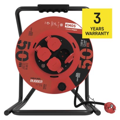 Gummi-Kabeltrommel – 4 Steckdosen, 50m, 2,5mm2 