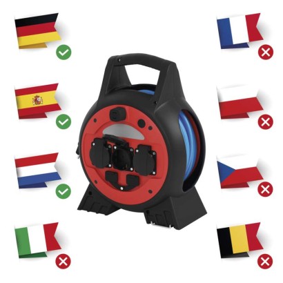 Wetterfeste Kabeltrommel 20 m / 3 Steckdosen / blau / PVC / 230 V / 1,5 mm2