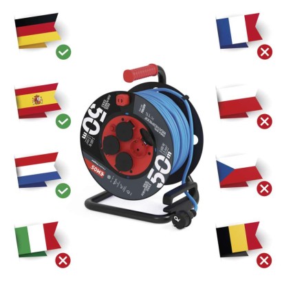 Wetterfeste Kabeltrommel 50 m / 4 Steckdosen / blau / PVC / 230 V / 1,5 mm2