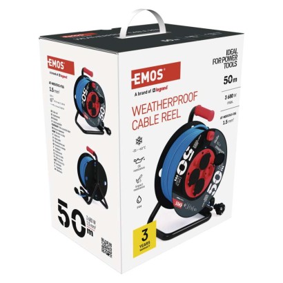 Wetterfeste Kabeltrommel 50 m / 4 Steckdosen / blau / PVC / 230 V / 1,5 mm2